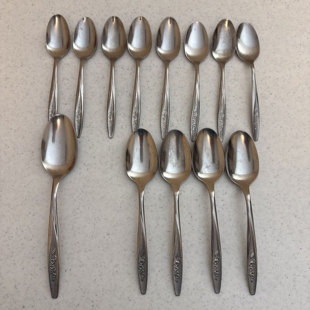 13 Piece Superior Stainless Flatware USA Radiant Rose Serving Spoon Teaspoons